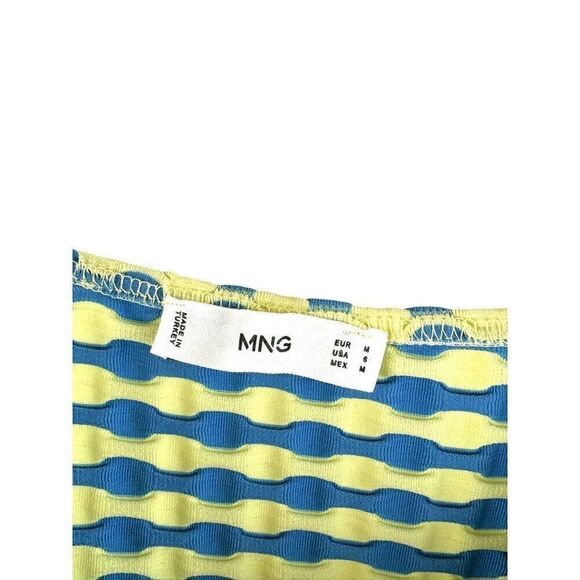 Mango MNG Spaghetti Strap Body Con Dress Sz 6 Blue/Neon Yellow EUC - Picture 6 of 9